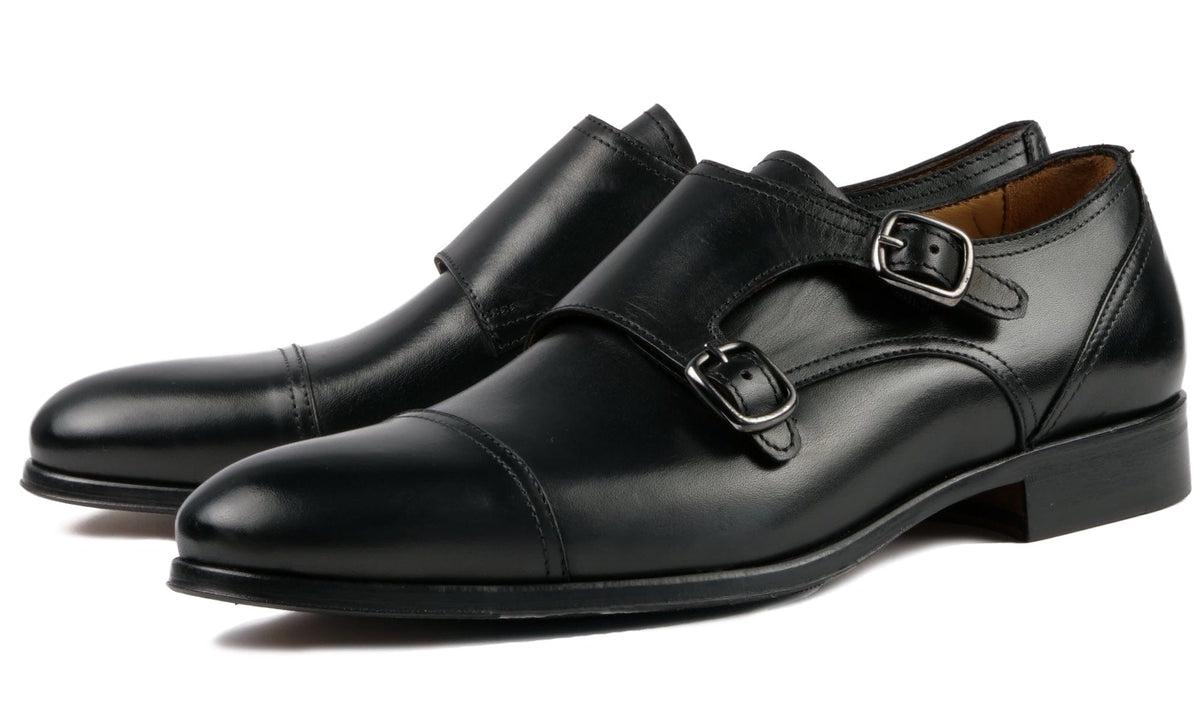 Mens black double monk strap shoes online