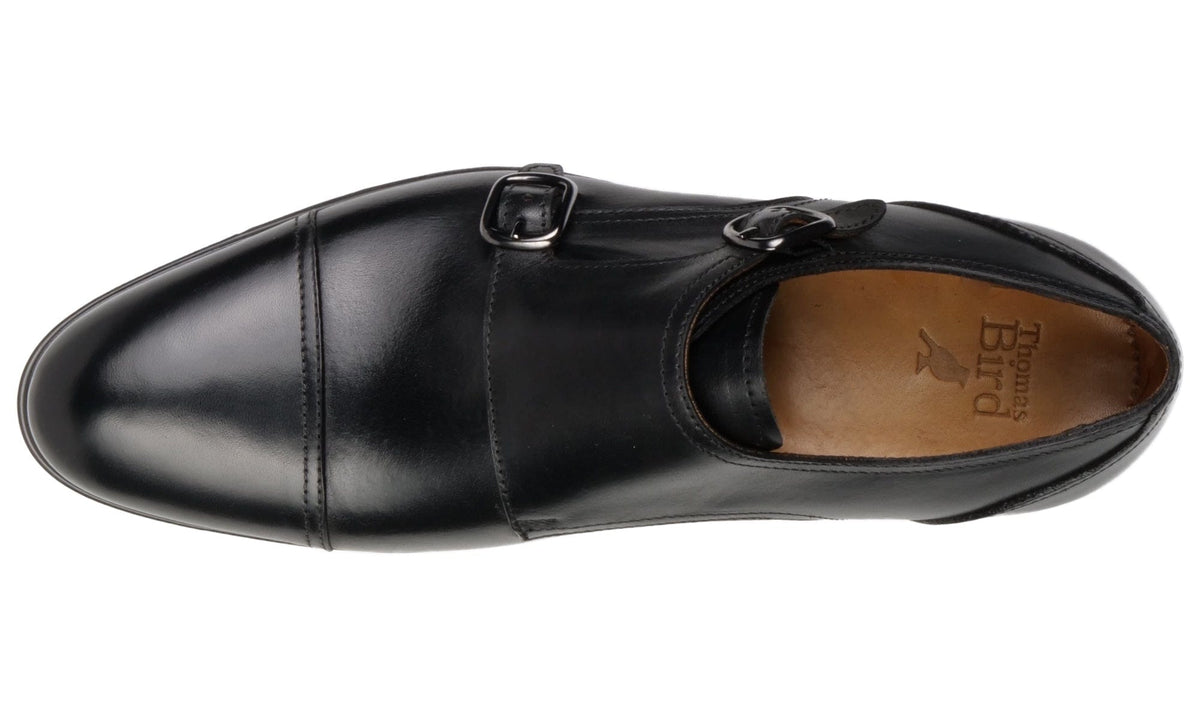 Black leather double monk strap fashion shoes