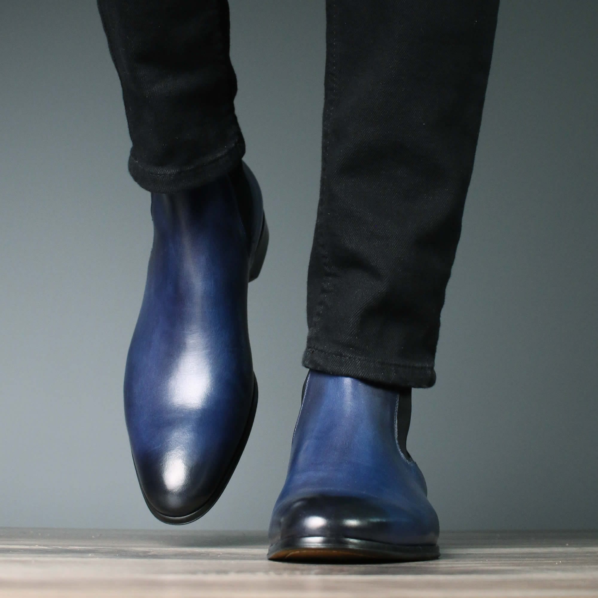 Handmade Men's Navy Blue Suede Chelsea Boots, Men Fashion Dress Ankle  Boots