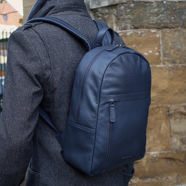 Leather Backpack Navy Blue