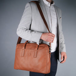 Leather Briefcase Bag Tan