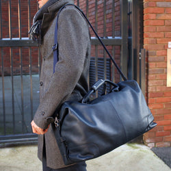Leather Holdall/Weekend Bag Navy Blue