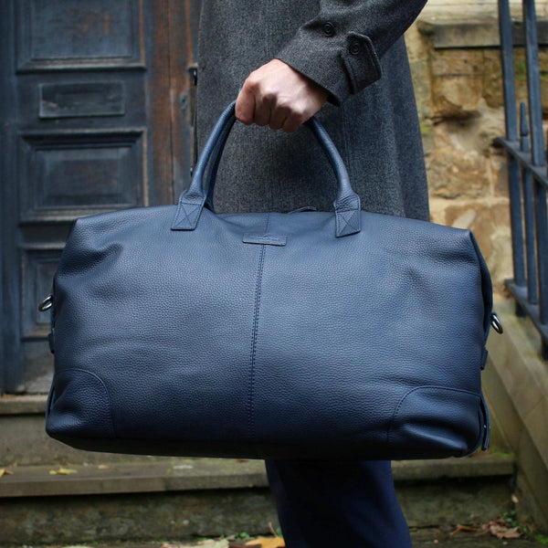 Leather Weekend Bag Navy Blue