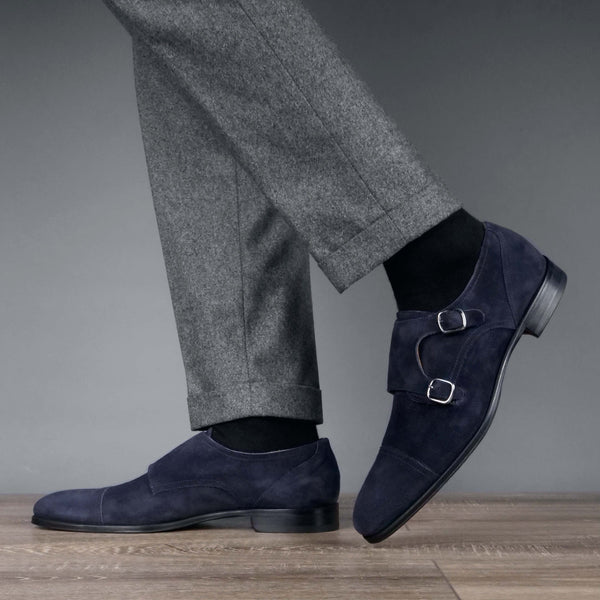 Bourne Monk Strap Navy Blue Suede