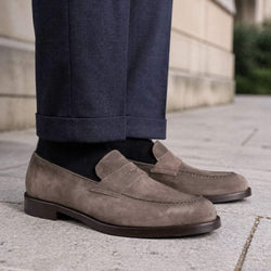 Monaco Penny Loafer Taupe Brown Suede