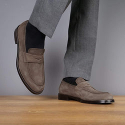 Monaco Penny Loafer Taupe Brown Suede