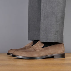 Monaco Penny Loafer Taupe Brown Suede
