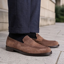Monaco Penny Loafer Taupe Brown Suede