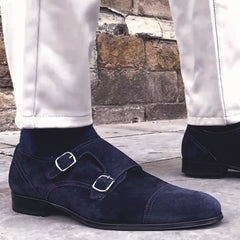 Bourne Monk Strap Navy Blue Suede