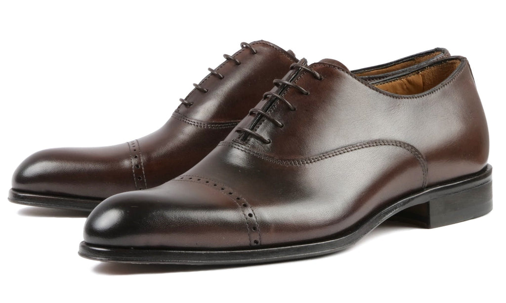 Cap Toe Lace Up Formal Oxford Brown Leather Italian Dress Shoes, US 13.5 Leather Cap Toe Lace Up Formal Oxford Brown Leather Italian Dress Shoes, US 13.5 Leather