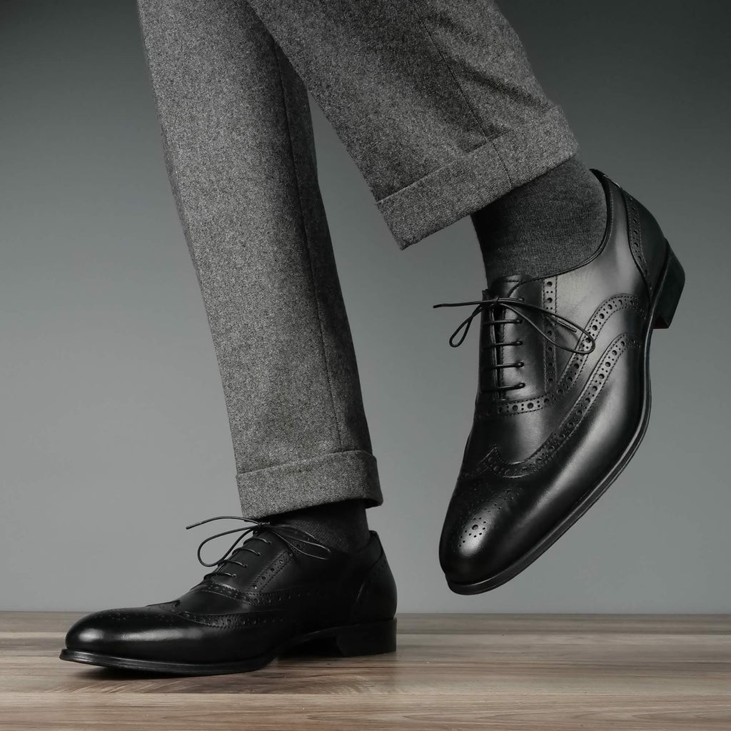 Mannen Brogue Formele Jurk Oxfords Leren veterschoenen Business casual vleugeltip Bruiloft derby schoenen,Black-46 Mannen Brogue Formele Jurk Oxfords Leren veterschoenen Business casual vleugeltip Bruiloft derby schoenen,Black-46