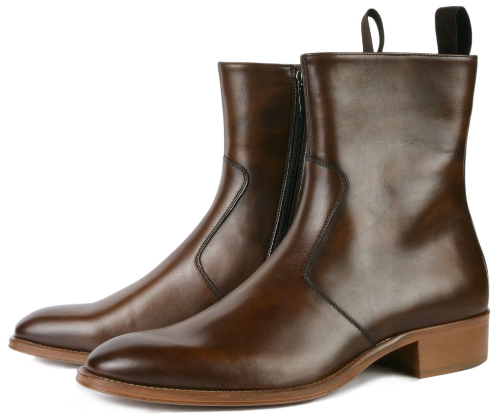 Zip Boot Brown Designer High Heel Cuban Heel, US 13.5 Leather Zip Boot Brown Designer High Heel Cuban Heel, US 13.5 Leather