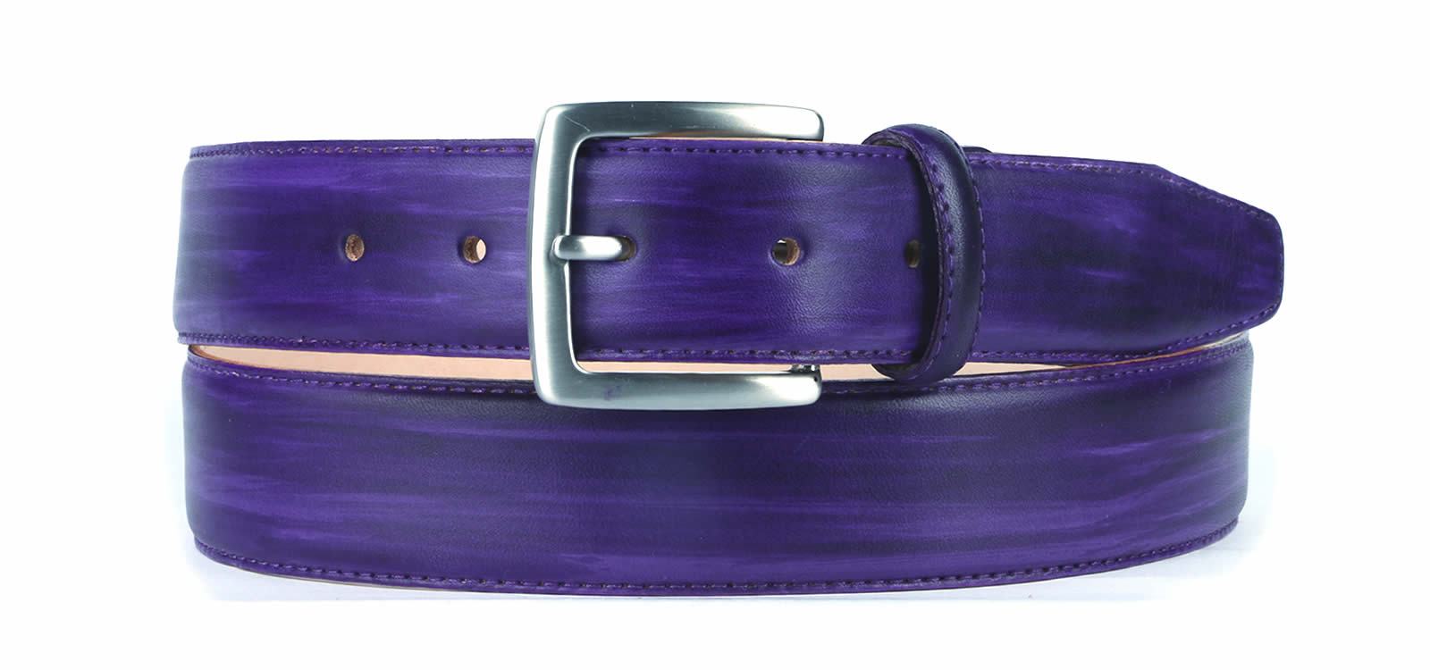 Vintage 80s purple gold TJW Mervyn's leather belt 1 5/8 Taiwan S/M new wave