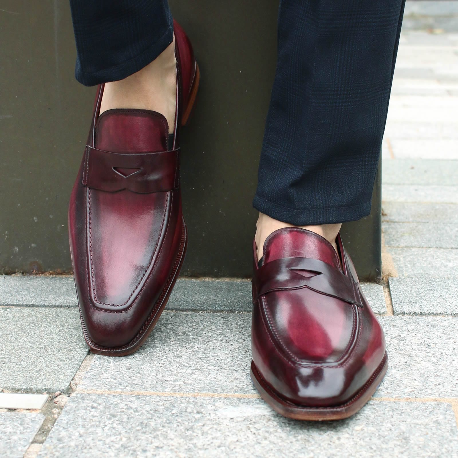 Burgundy Glossy Patent Lace Up Mens Oxfords Loafers Dress