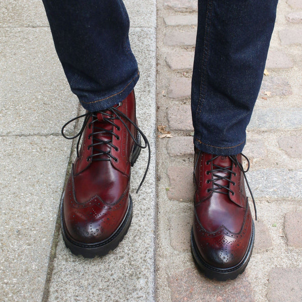 Mens Boots Burgundy Wingtip Boots Jeans Wingtip Dress Boot Men's